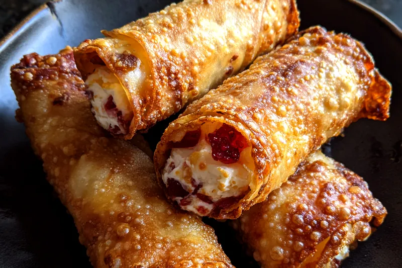 Chef brushing melted butter on the phyllo dough for Crispy Strawberry Cheesecake Rolls.