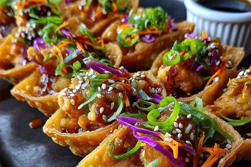Cooking process for Crispy Teriyaki Chicken Wontons