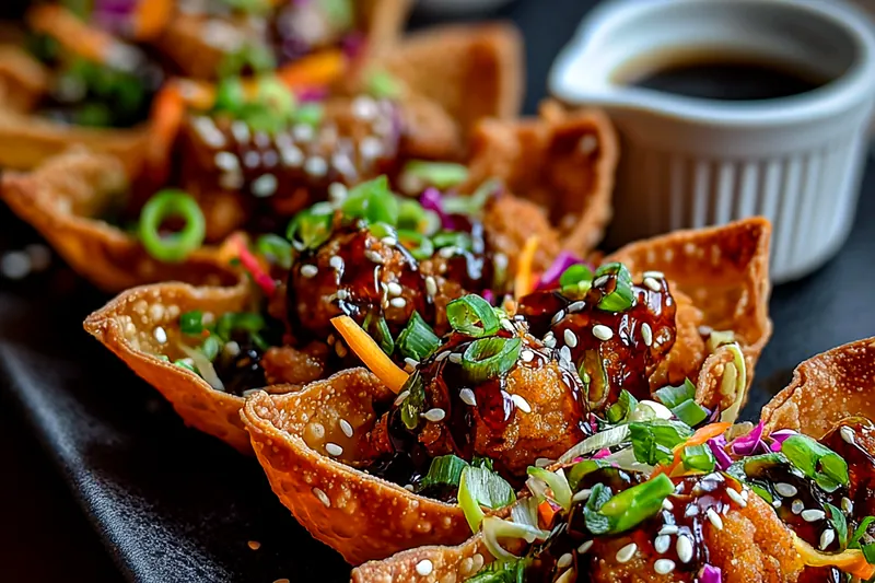 Fresh ingredients for Crispy Teriyaki Chicken Wontons