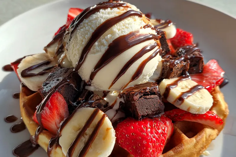 Cooking process for Decadent Chocolate Fruit Waffle