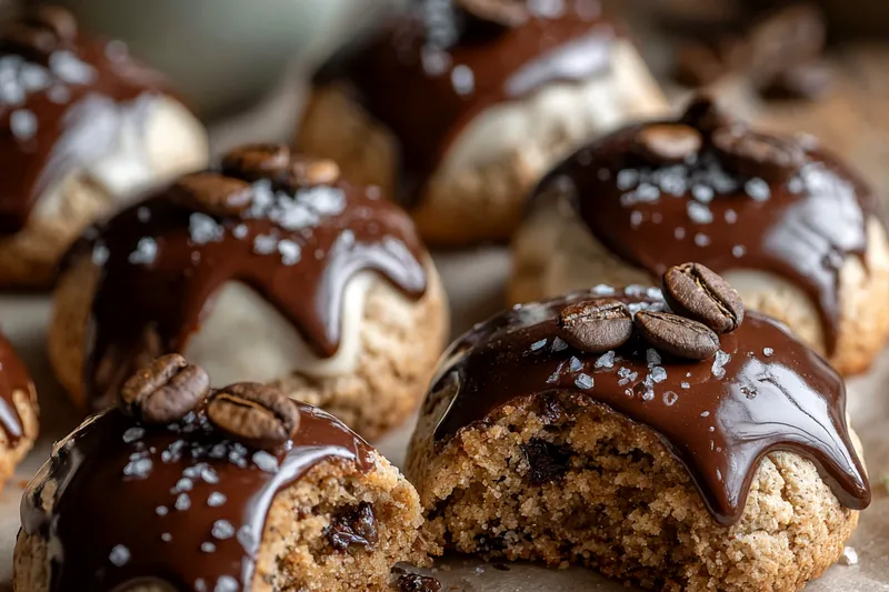 Baking process of Delicious Espresso Martini Cookies with dough being scooped onto a prepared baking sheet.