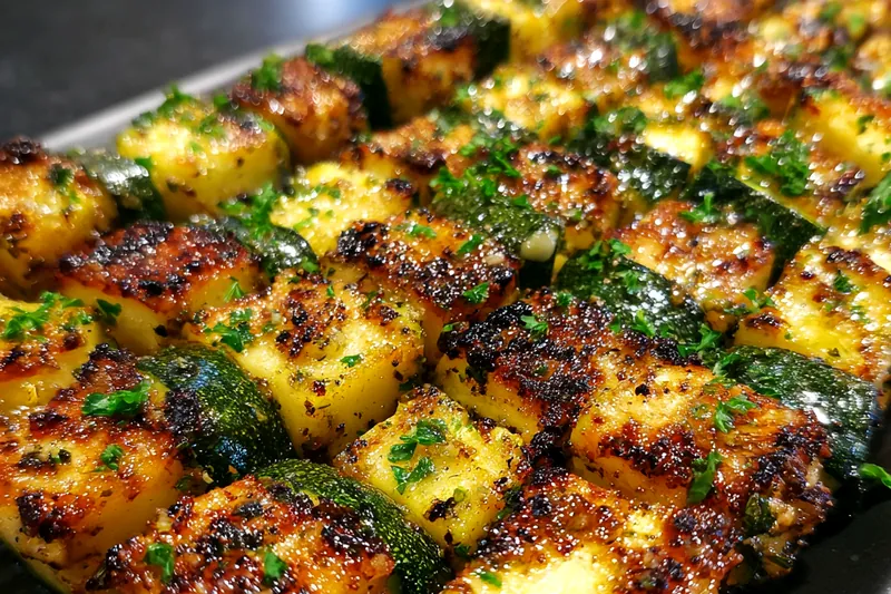 An assortment of fresh zucchini and garlic butter ingredients for skewers.