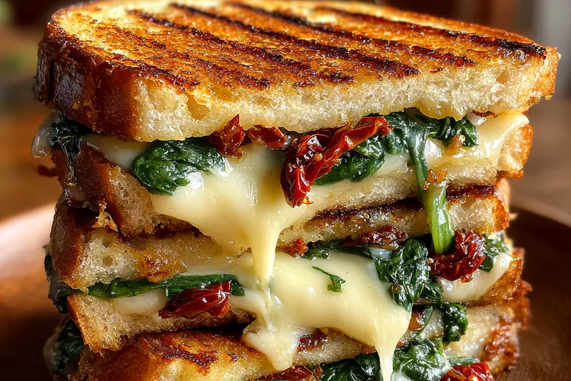 Chef cooking Delicious Grilled Cheese Delight in a skillet, showing the golden-brown crust and melted cheese.