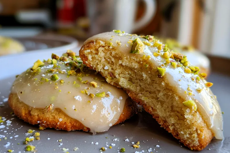A step-by-step image capturing the cooking process of Delicious Soft Pistachio Cookies, highlighting the batter and cookie formation.