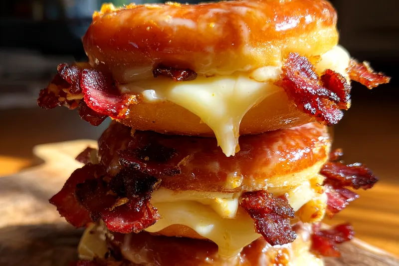 Chef Mitchell skillfully assembling the Decadent Donut Cheese Stack with toppings.