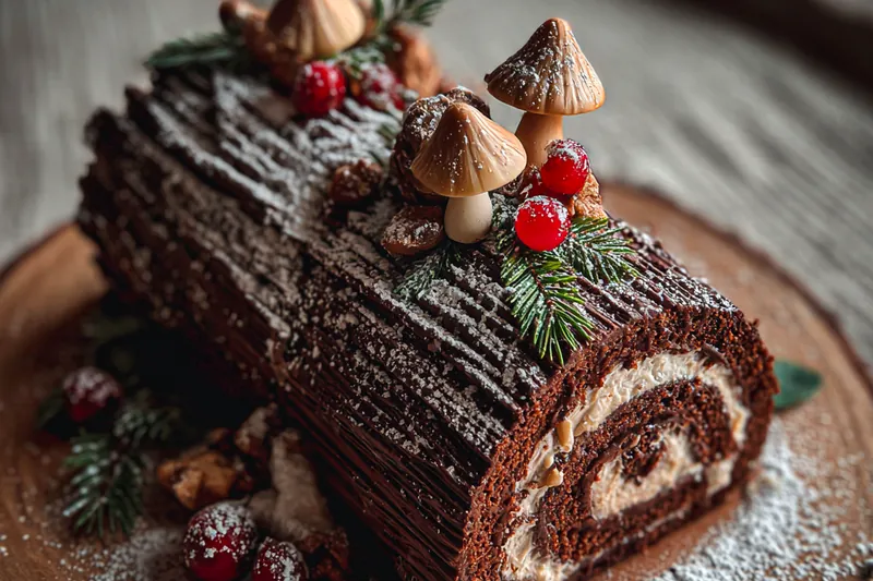 Cooking process for Festive Chocolate Yule Log