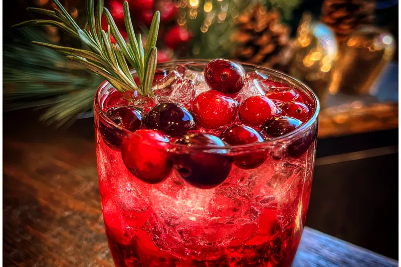An assortment of fresh cranberries, lime, and orange juice ingredients for the Festive Cranberry Cocktail.