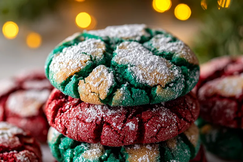 Baking sheet filled with freshly shaped dough balls ready for the oven to create Festive Holiday Crinkle Cookies.