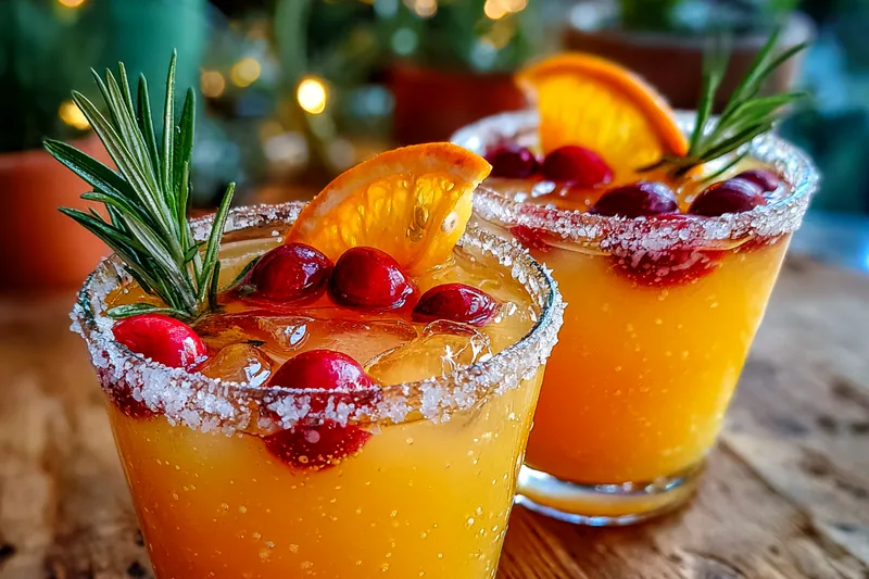 A beautifully arranged display of ingredients for Festive Holiday Punch Recipe, including fruits and juices.