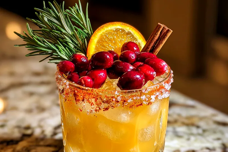 Ingredients for Festive Spiced Margarita beautifully displayed including tequila, spices, and garnishes.