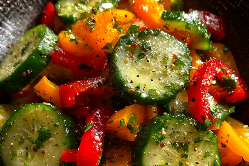 Fresh ingredients for Fresh Cucumber Pepper Mix