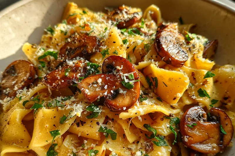 Cooking process for Garlic Mushroom Pasta Delight