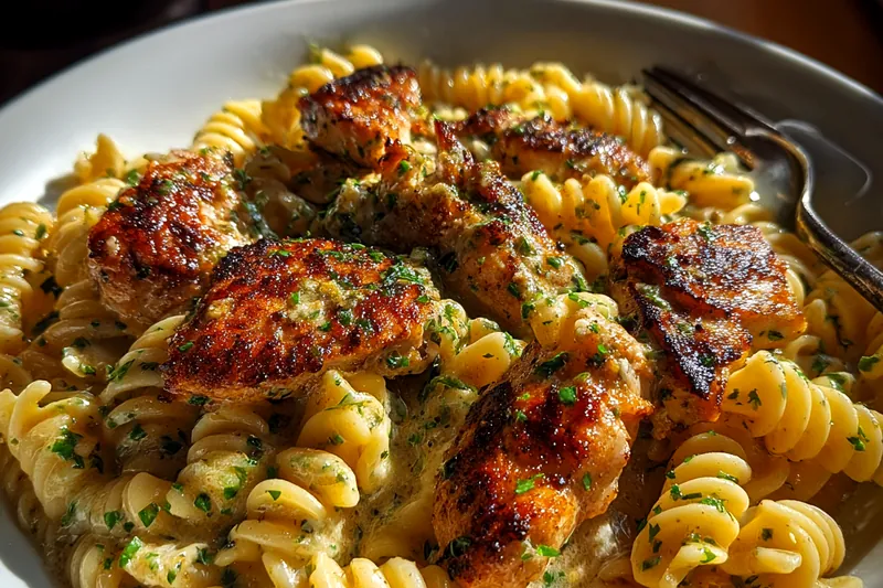 Cooking process for Garlic Parmesan Chicken Pasta