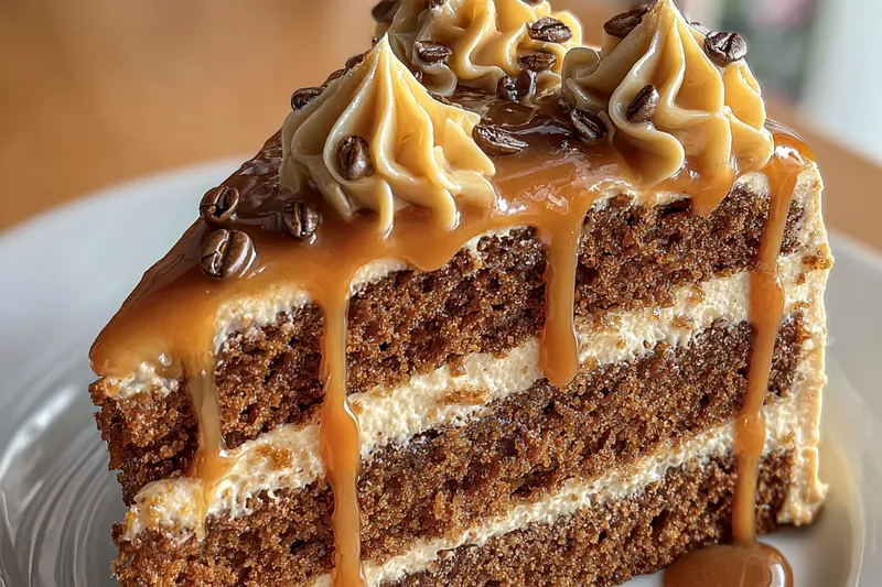 The process of baking the Decadent Coffee Caramel Cake in the oven.
