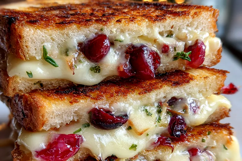 Cooking process for Gourmet Sweet Savory Apple Cranberry Grilled Cheese