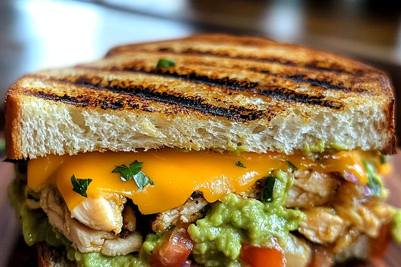 An array of fresh ingredients including chicken, avocado, lettuce, and tomatoes, beautifully arranged for the sandwich.