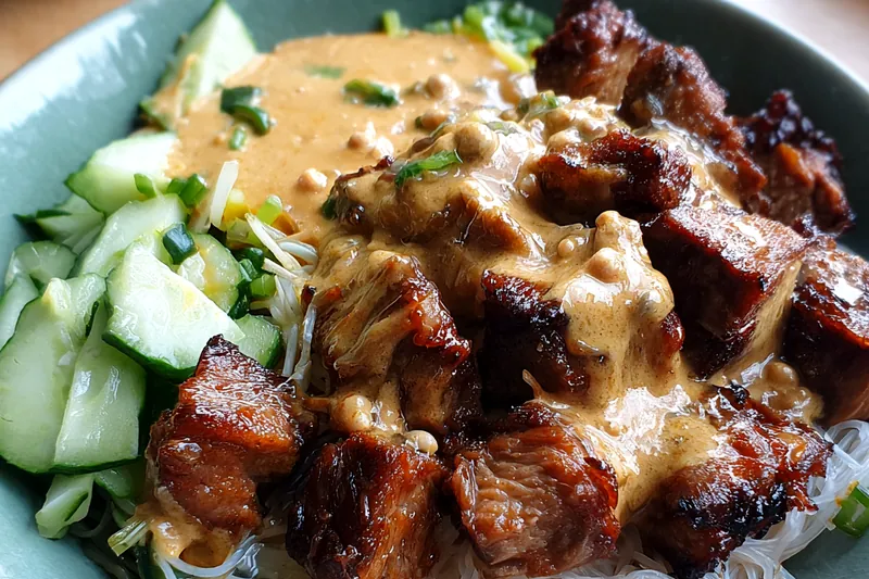 Fresh ingredients for Grilled Chicken Peanut Noodle Bowl with Fresh Herbs