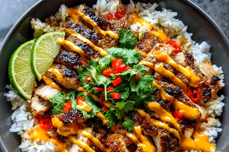 Cooking process for Grilled Chicken Rice Bowl