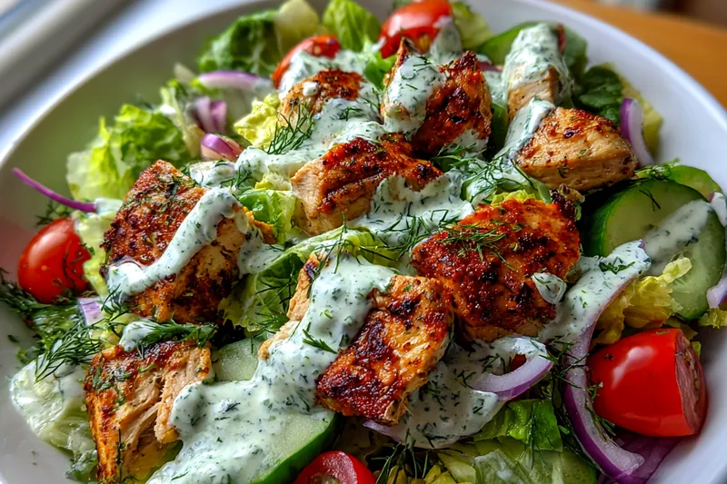 A close-up of the grilling process showing marinated chicken being cooked on a hot grill.