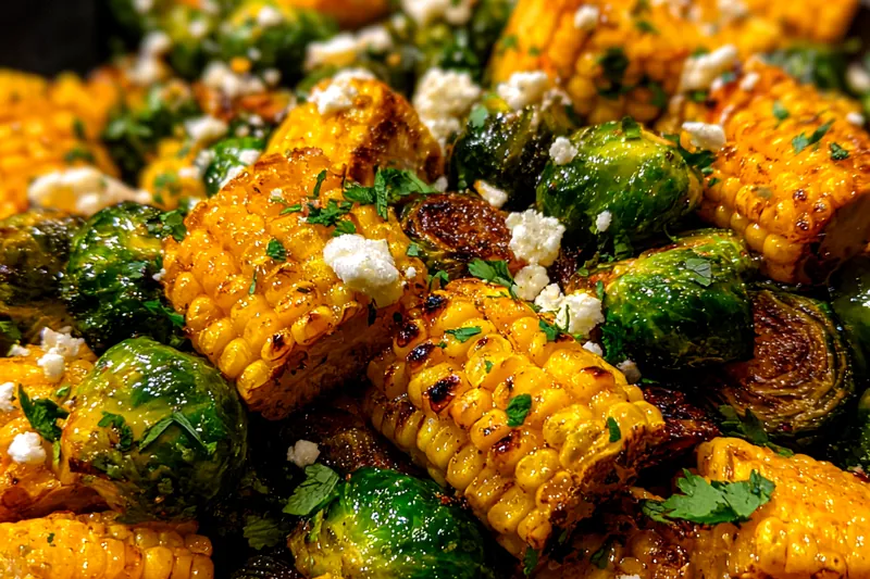 Cooking process for Grilled Corn Brussels Salad