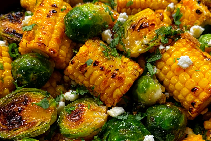 Fresh ingredients for Grilled Corn Brussels Salad
