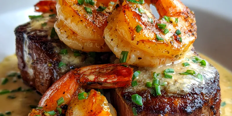 Steak with Shrimp Cream Sauce
