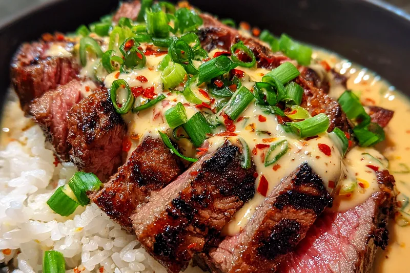 Cooking process for Grilled Steak Rice Bowl