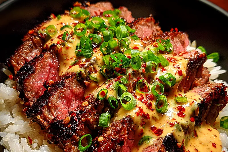 Fresh ingredients for Grilled Steak Rice Bowl