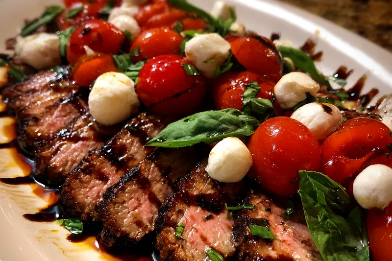 Cooking process for Grilled Steak with Tomato Mozzarella