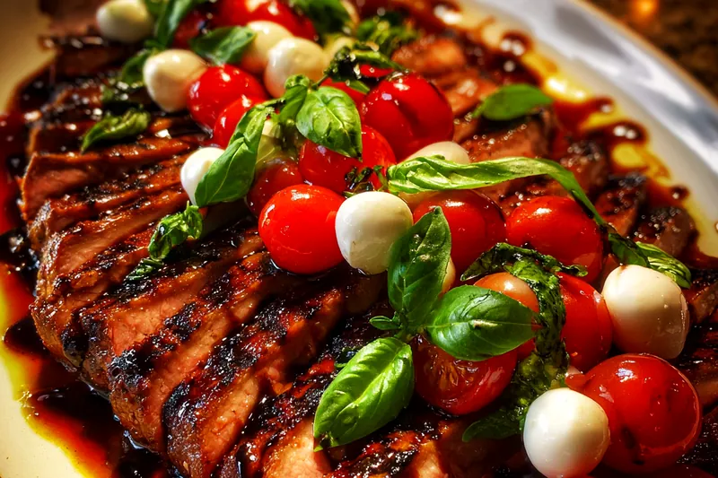 Fresh ingredients for Grilled Steak with Tomato Mozzarella