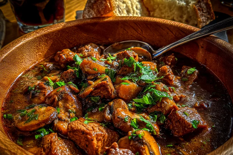 Cooking process for Hearty Beef Mushroom Stew