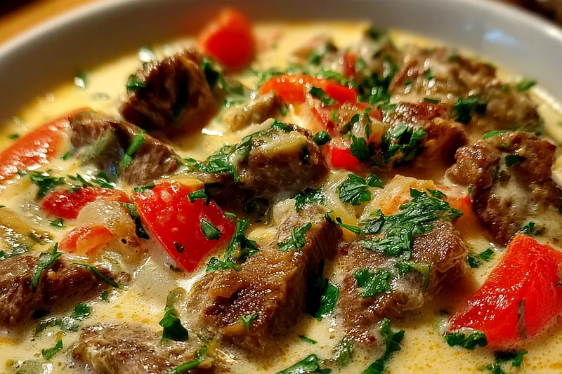 Cooking process for Hearty Cheese Beef Soup