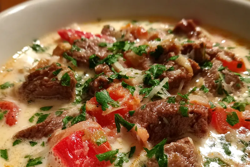 Fresh ingredients for Hearty Cheese Beef Soup