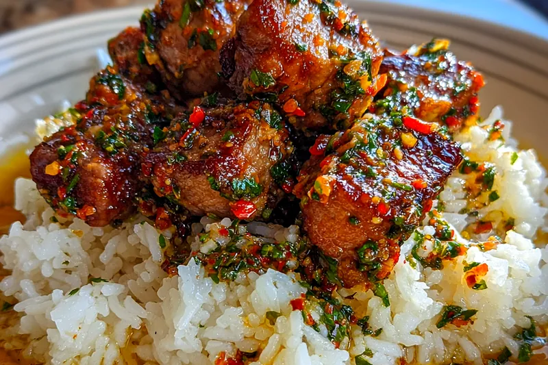 Cooking process for Herb Crusted Chicken with Rice