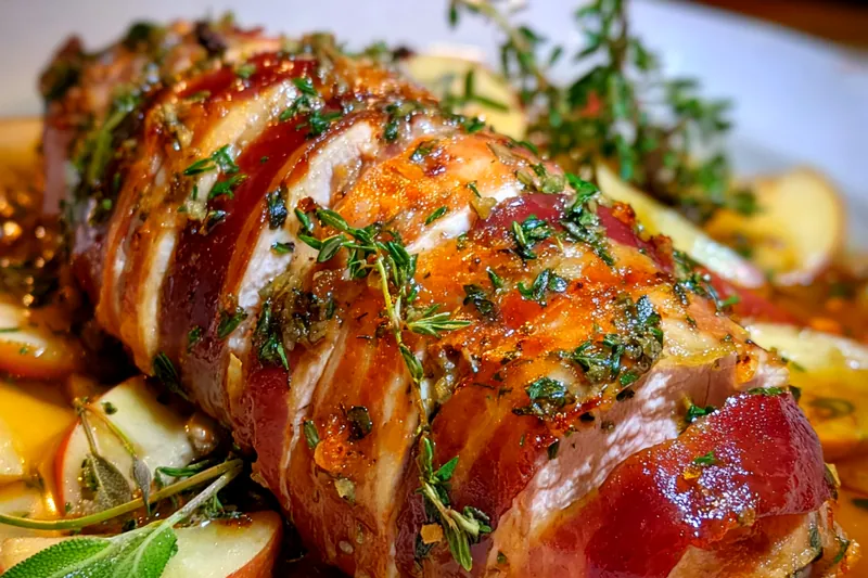 Chef Mitchell skillfully searing the herb-infused chicken in a skillet, capturing the golden brown crust.