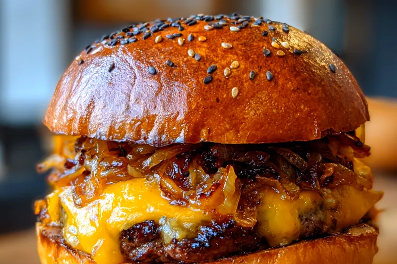 Fresh ingredients for Juicy Onion Cheeseburger