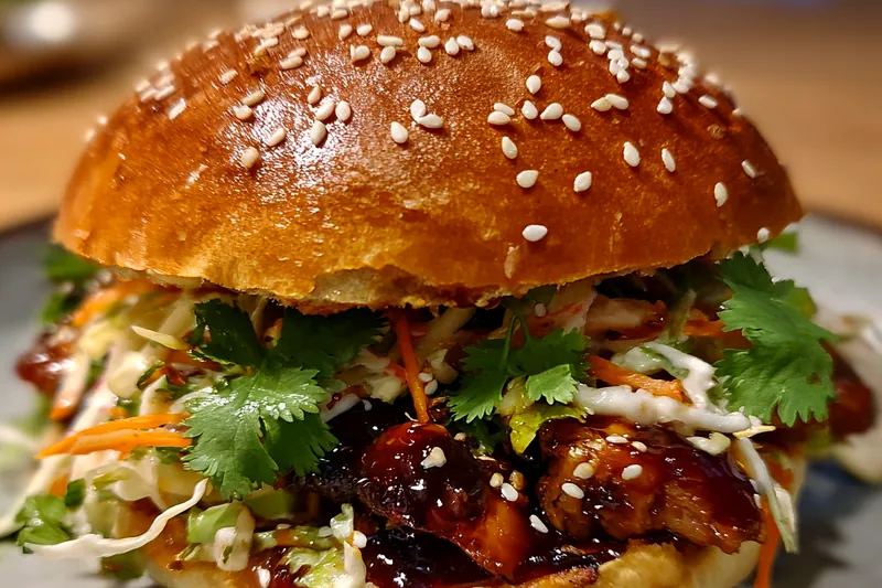 Cooking process for Korean BBQ Chicken Sandwich