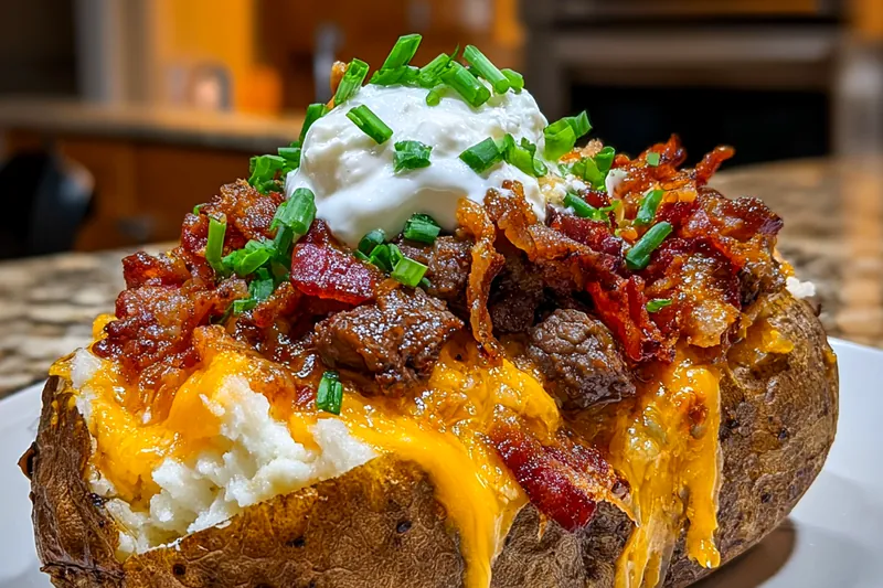 Chef Mitchell cooking the steak for the Savory Steak-Stuffed Potato in a skillet.