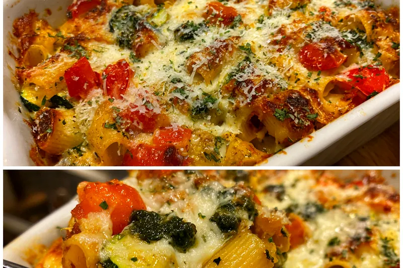 Cooking process for Mediterranean Baked Vegetable Pasta Casserole