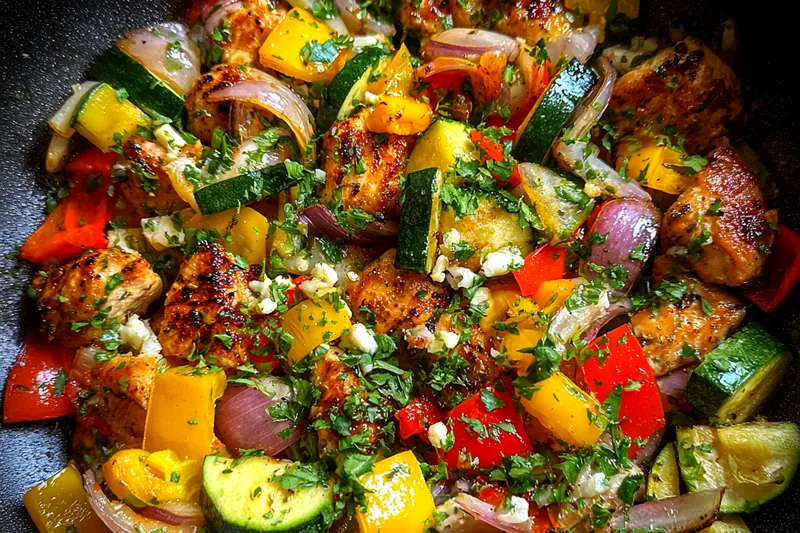 Fresh ingredients for Mediterranean Chicken Stir Fry