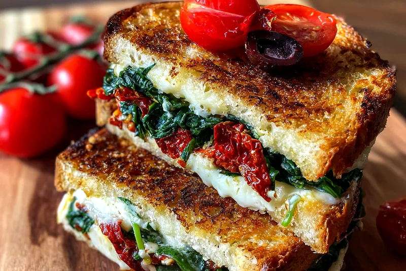 Cooking process for Mediterranean Grilled Cheese Delight