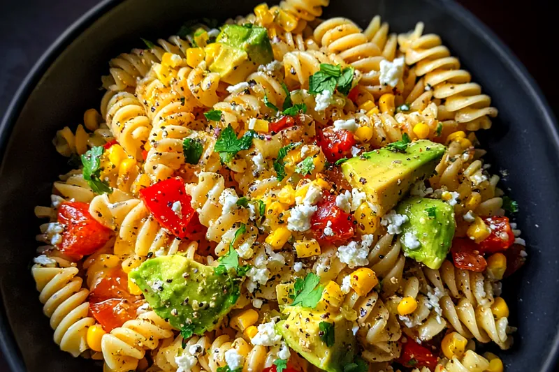 Cooking process for Mexican Corn Pasta Salad