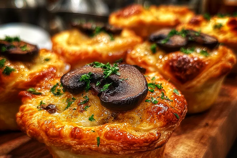 Chef Mitchell rolling out puff pastry for Savory Mini Mushroom Pies in a bright kitchen.