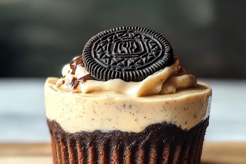 A collection of ingredients for Decadent Oreo Cheesecake Cups, including Oreos, cream cheese, and whipped cream.