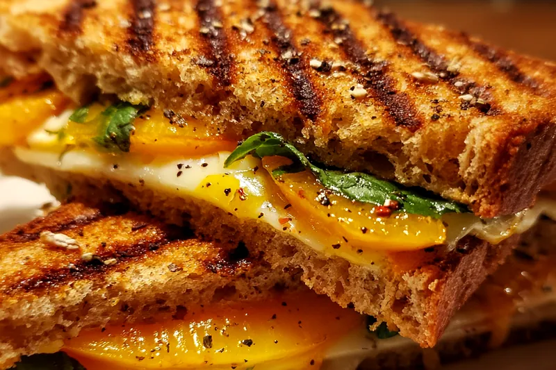 Cooking process for Peach Cheddar Grilled Sandwich