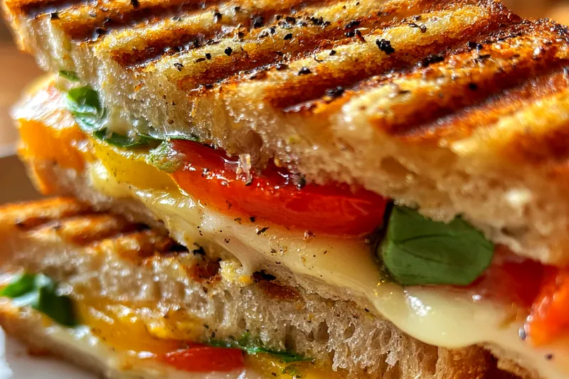 Fresh ingredients for Peach Cheddar Grilled Sandwich