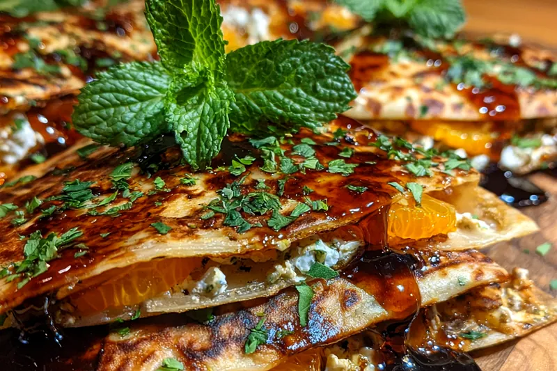 Cooking process for Peach Herb Grilled Quesadillas