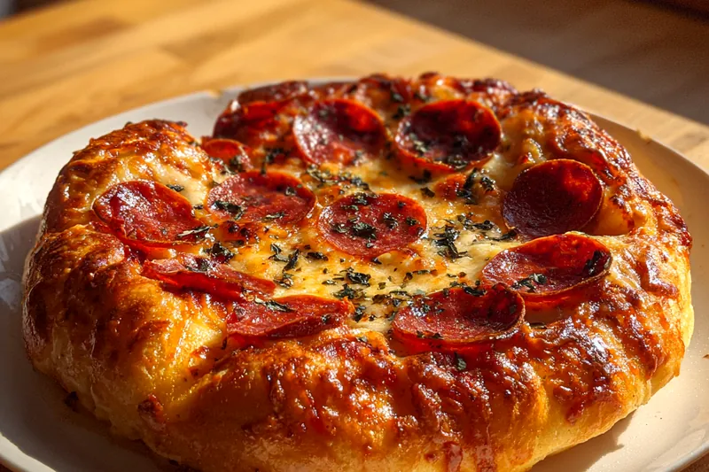 Fresh ingredients for Pepperoni Stuffed Crust Pizza