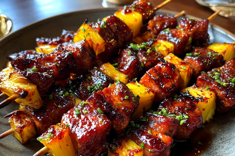 A colorful array of ingredients for Sweet and Savory BBQ Skewers including chicken, bell peppers, and onions.
