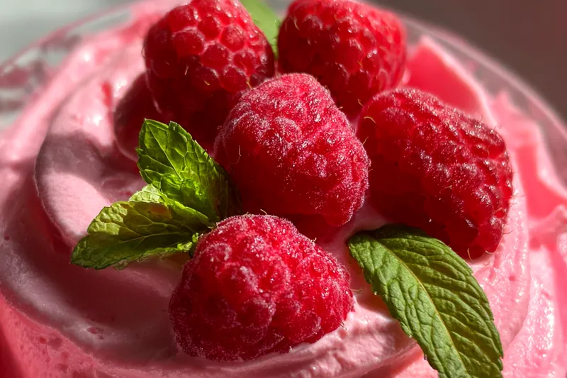 Cooking process for Raspberry Mint Mousse Delight